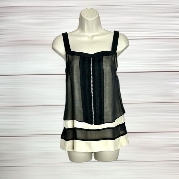 Rag & Bone Silk Layered Top Sleeveless Black Ivory Adjustable Strap Excellent 2 - Picture 1 of 13